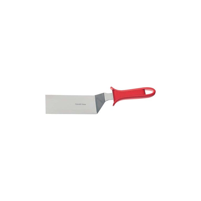 Paletta rettangolare in acciaio inox. con manico in plastica rosso. 22.5x7 cm