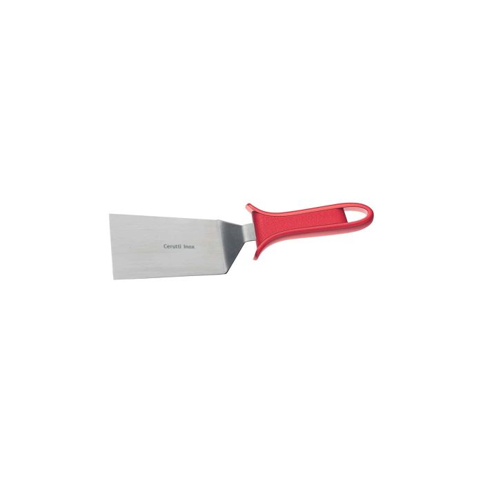 Paletta rettangolare in acciaio inox. con manico in plastica rosso. 8.5x15.5 cm