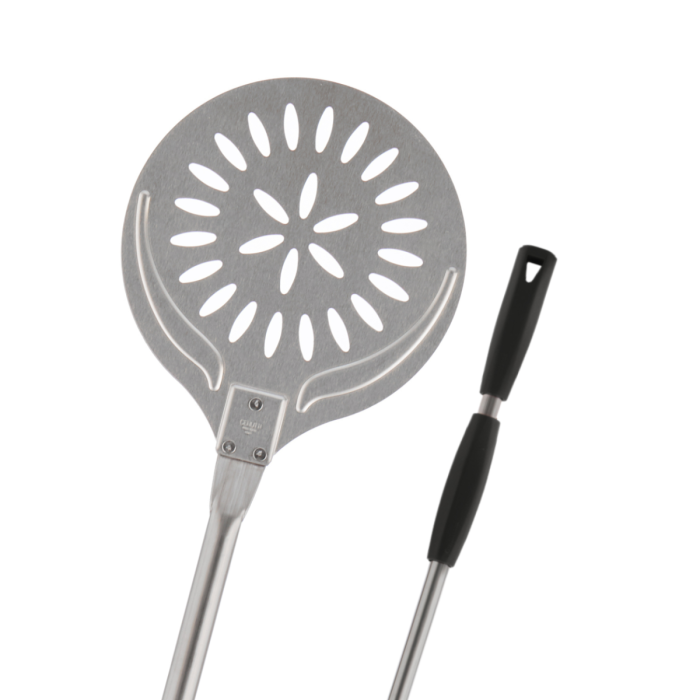 Pala a sfornare forata in acciaio inox 18/10 con manico scorrevole grigio