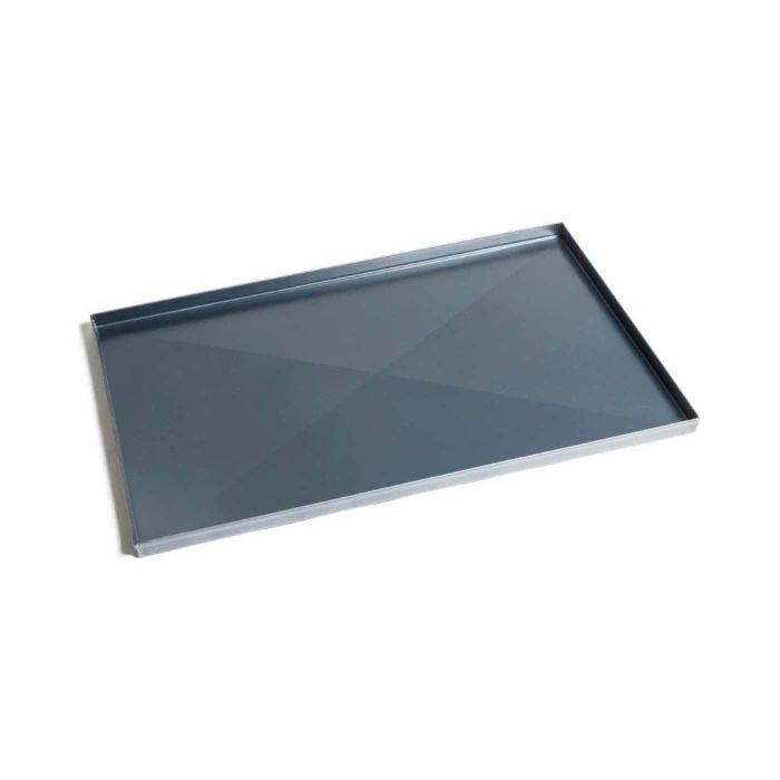 Teglia rettangolare in lamiera blu con pareti dritte. rinforzo X antideformazione. 60x40x2 cm